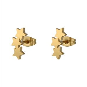 Gold Triple Star Stud Minimalist Earrings